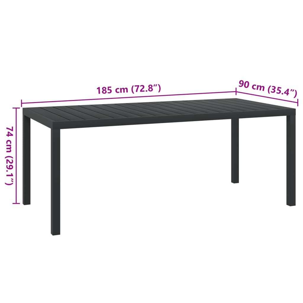 Garden table, black, 185x90x74cm, aluminum and WPC