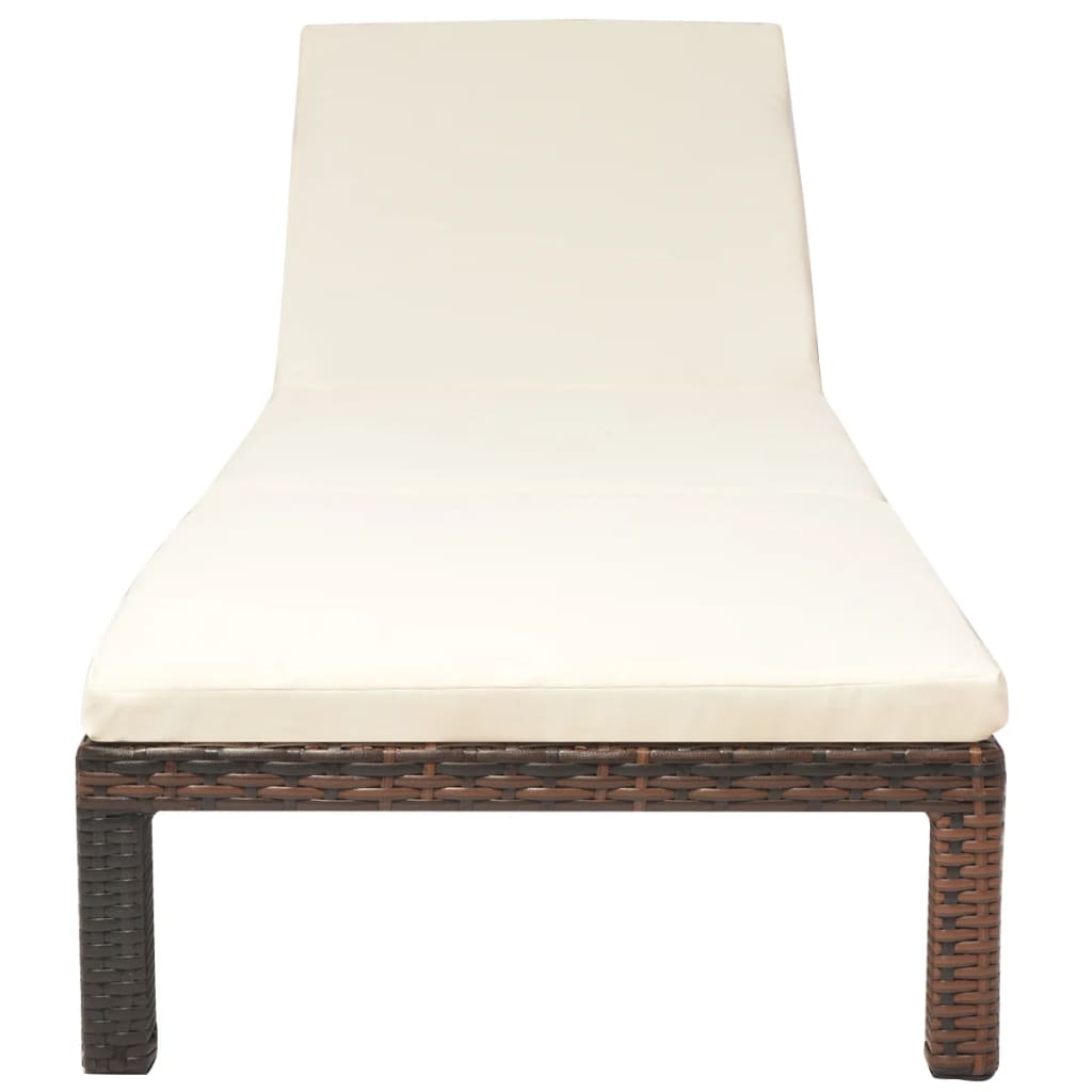Sun lounger with mattress, brown, polyrattan