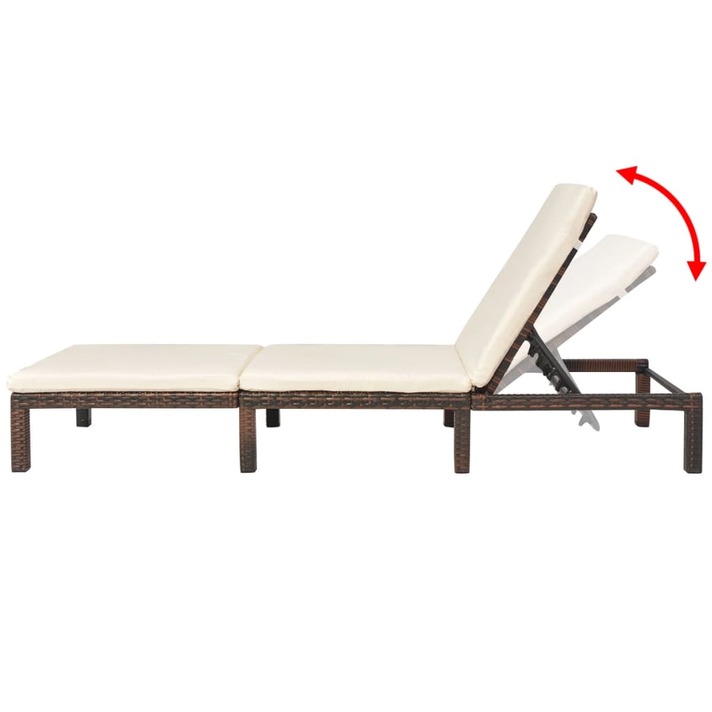 Sun lounger with mattress, brown, polyrattan