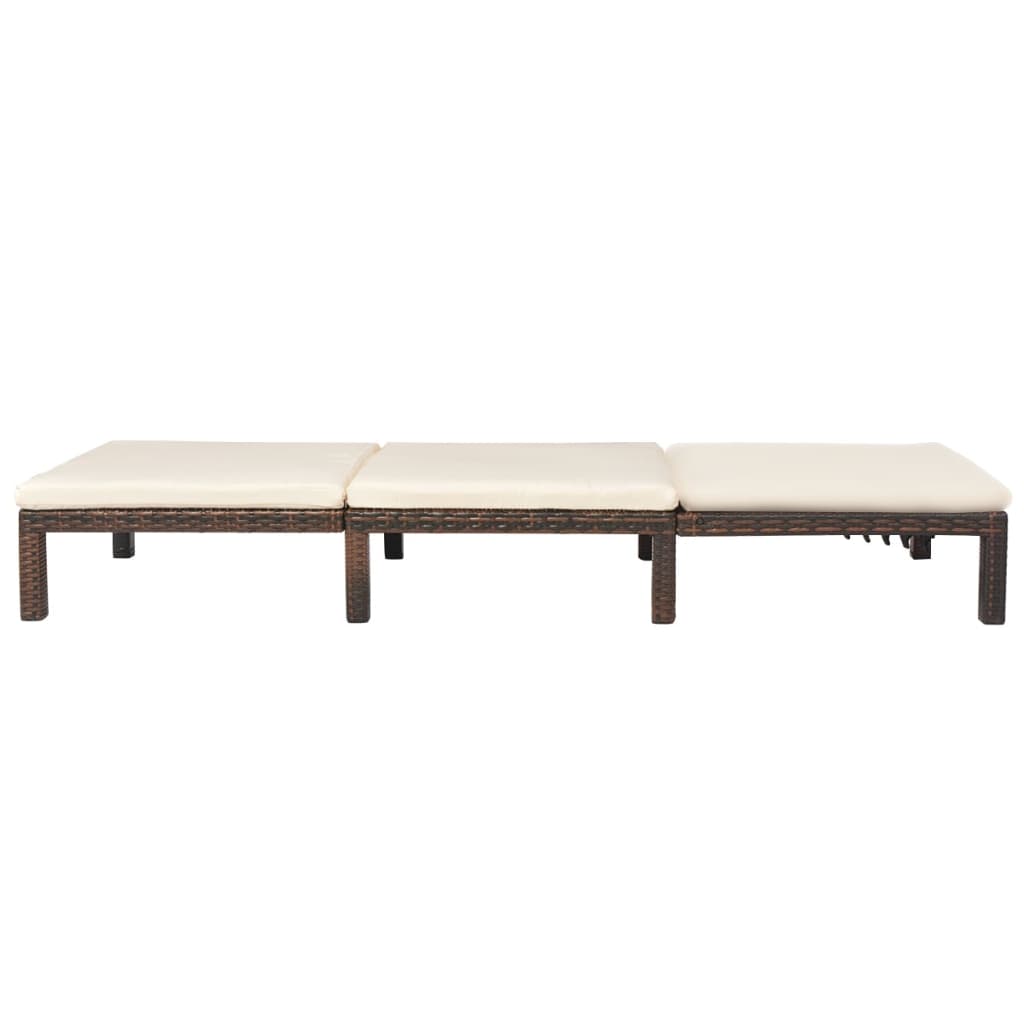 Sun lounger with mattress, brown, polyrattan