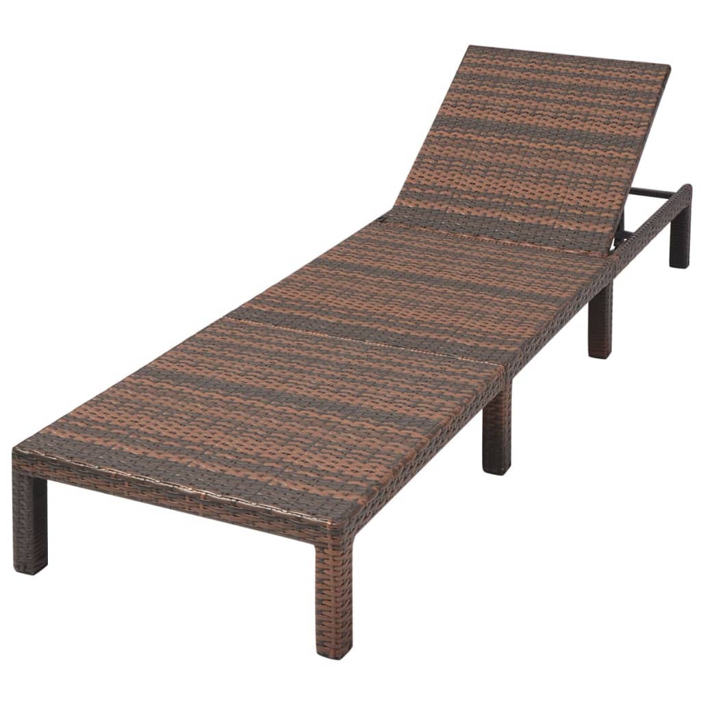 Sun lounger with mattress, brown, polyrattan