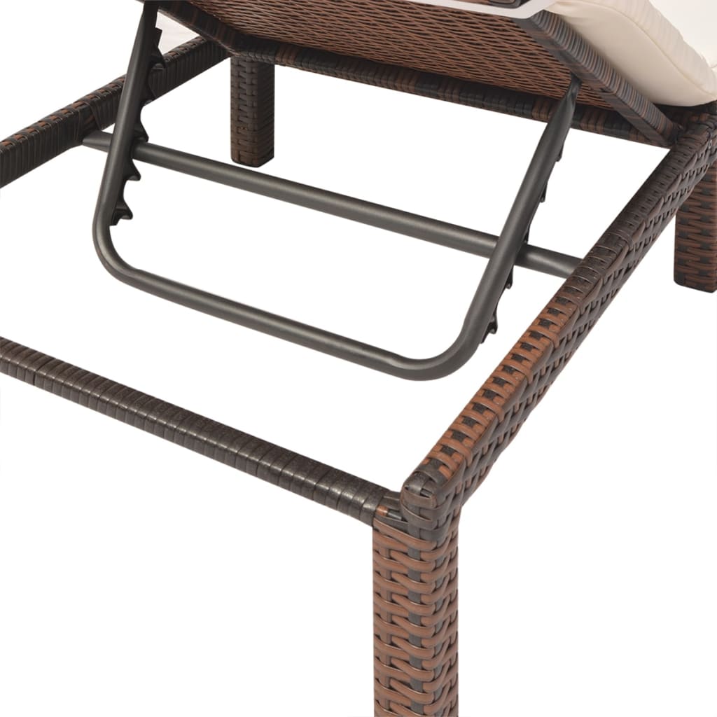 Sun lounger with mattress, brown, polyrattan