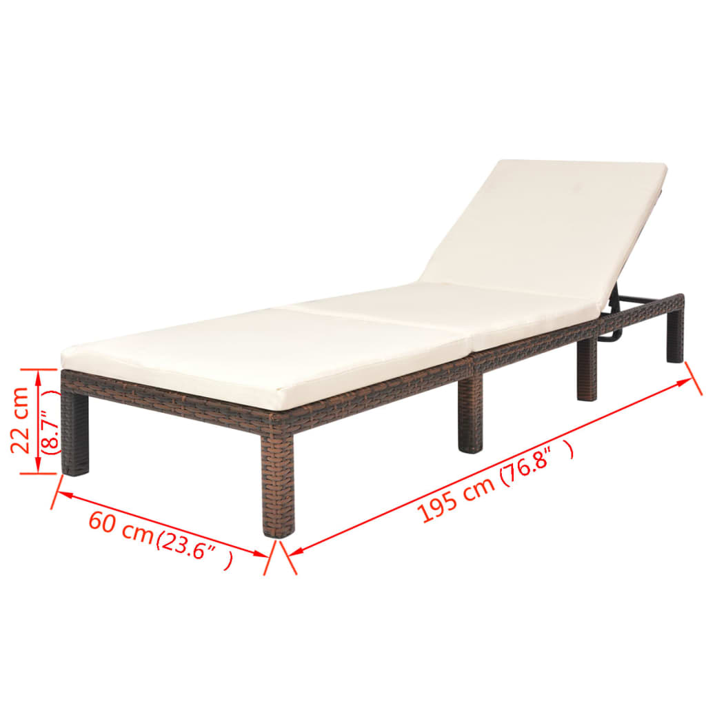 Sun lounger with mattress, brown, polyrattan