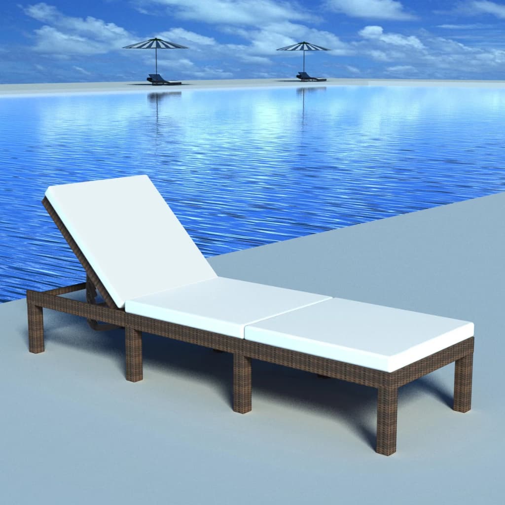 Sun lounger with mattress, brown, polyrattan