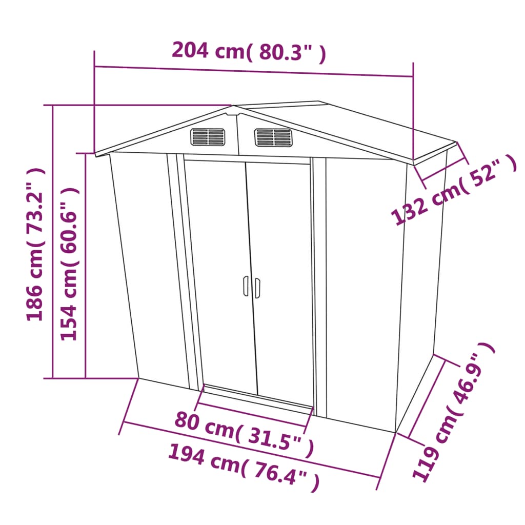 Shed REGIUM, grey, 204x132cm