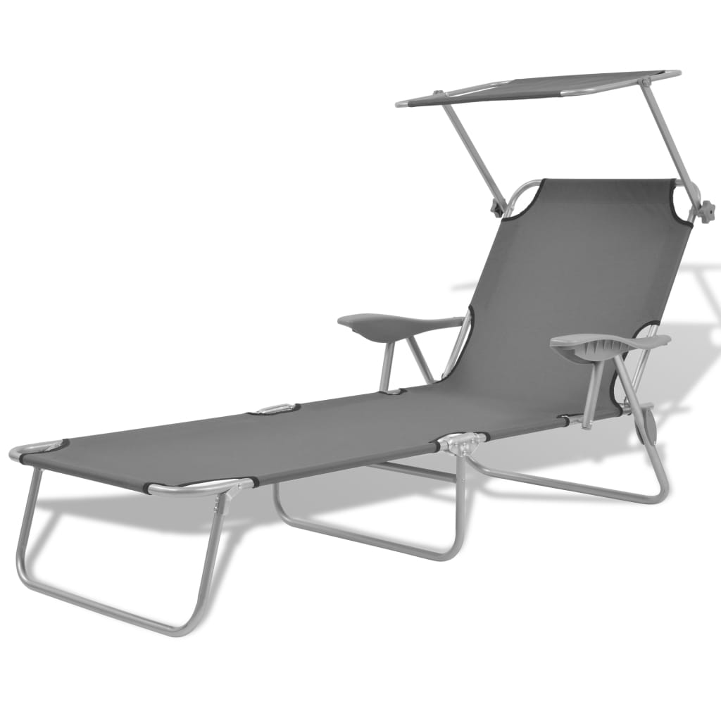 Sunlounger with canopy, steel, grey