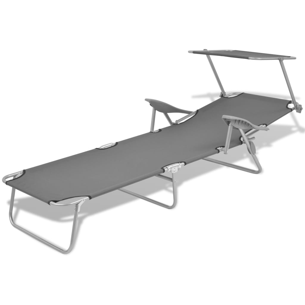 Sunlounger with canopy, steel, grey