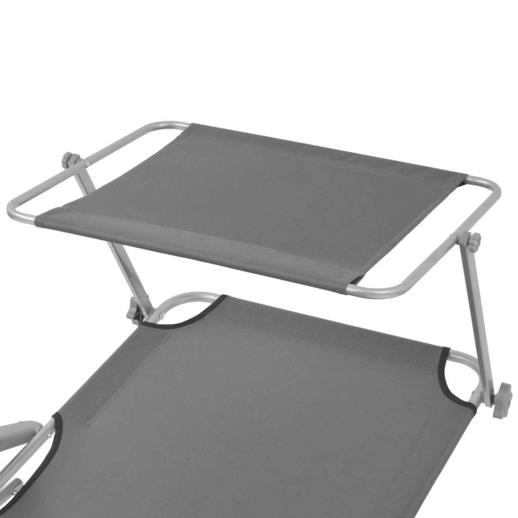 Sunlounger with canopy, steel, grey