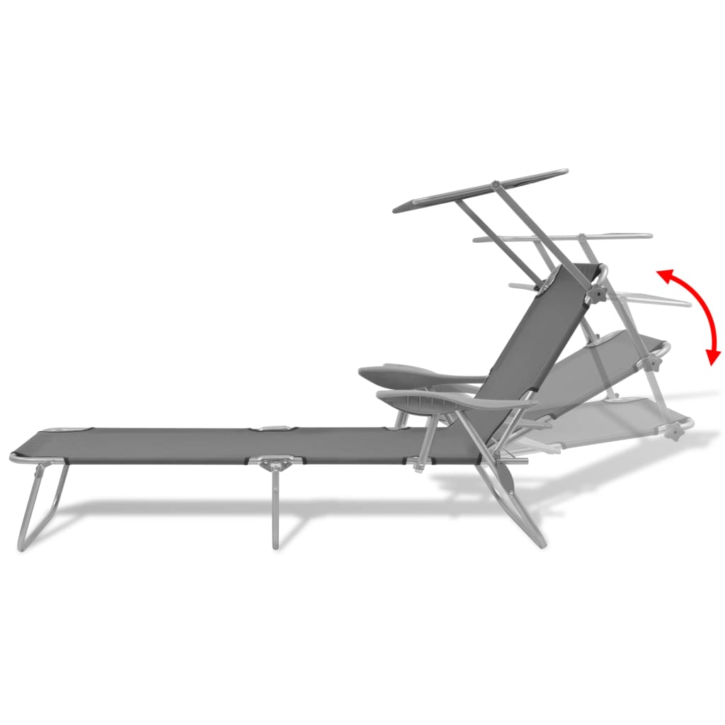 Sunlounger with canopy, steel, grey