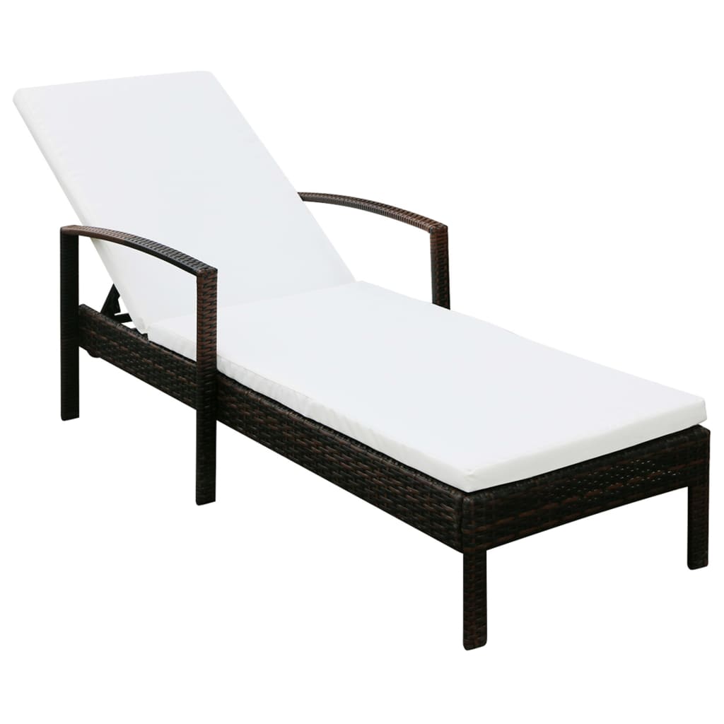 Sunlounger with Cushion, Poly Rattan, Brown