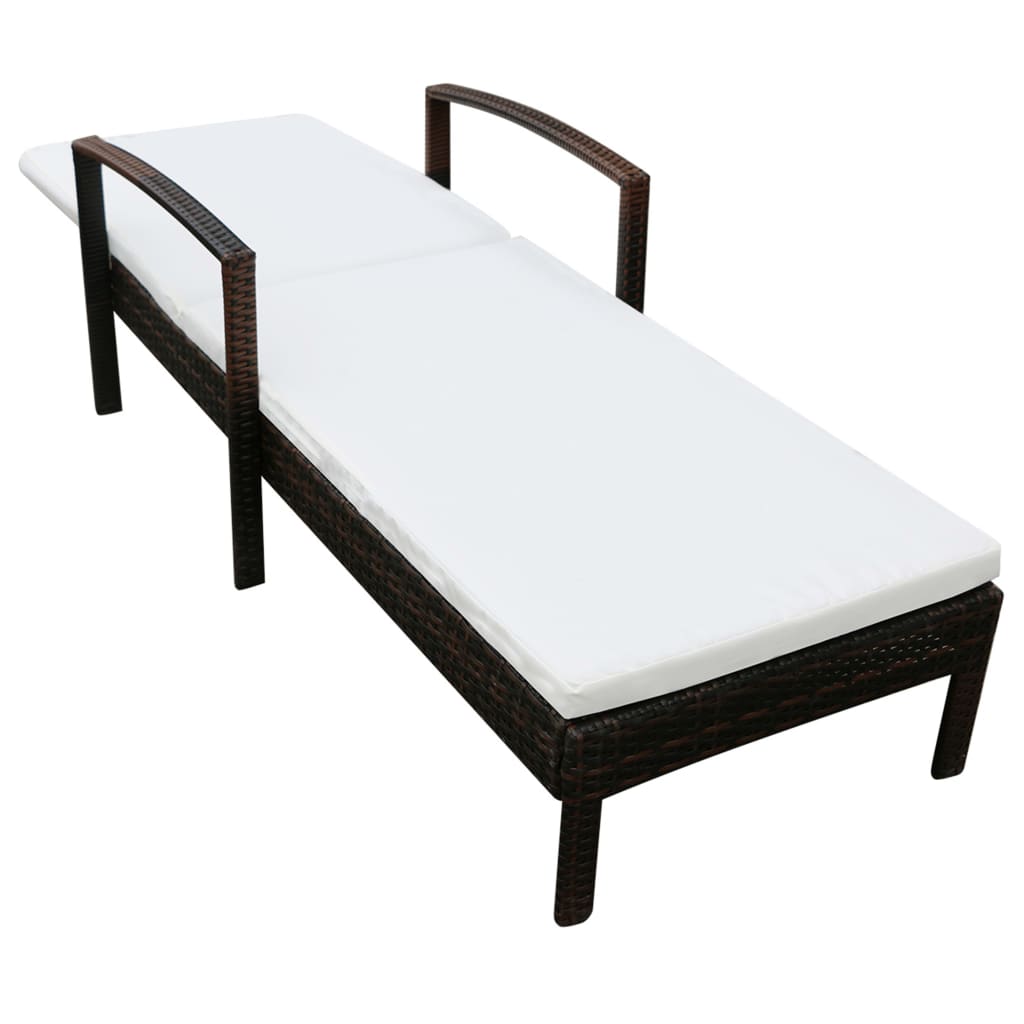 Sunlounger with Cushion, Poly Rattan, Brown