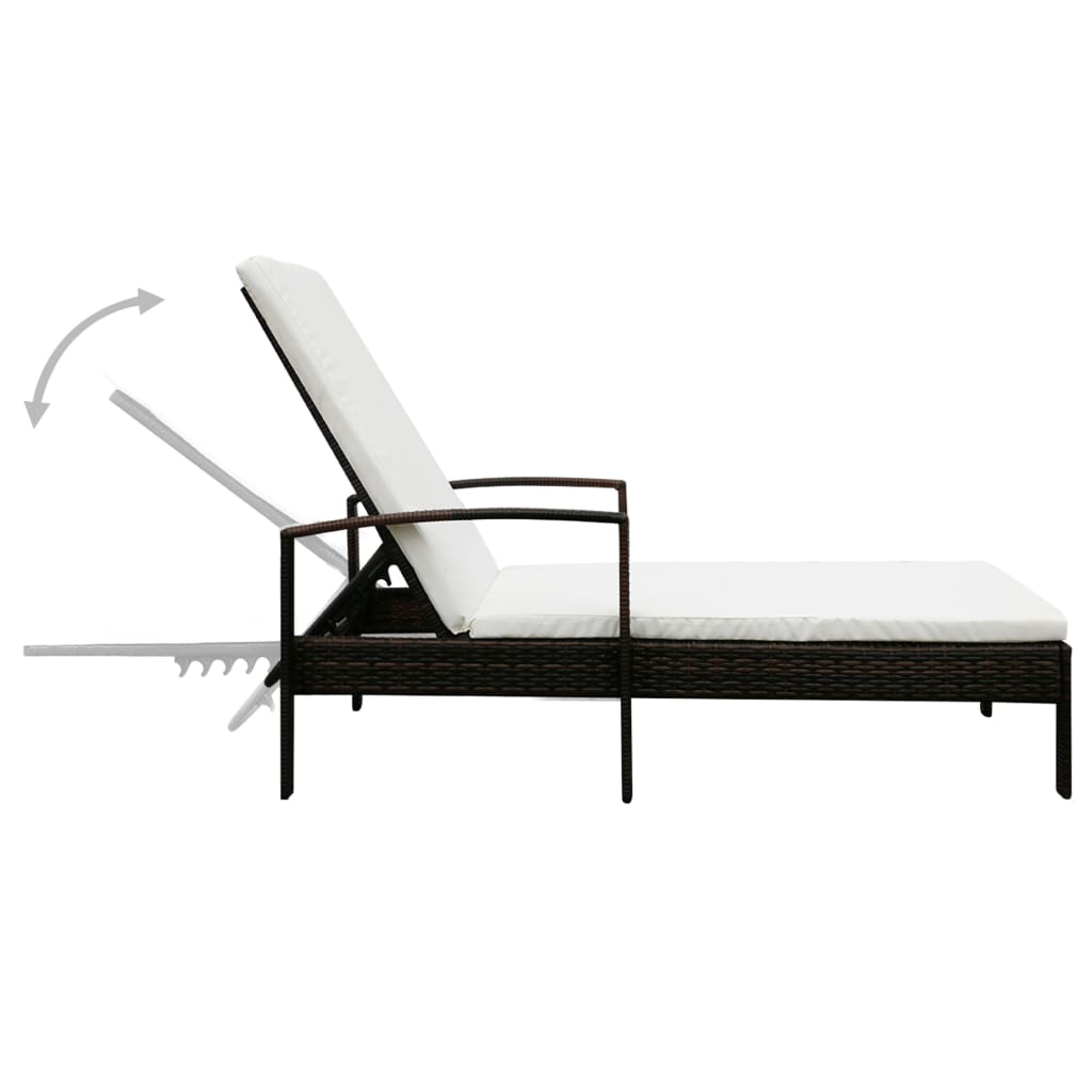 Sunlounger with Cushion, Poly Rattan, Brown