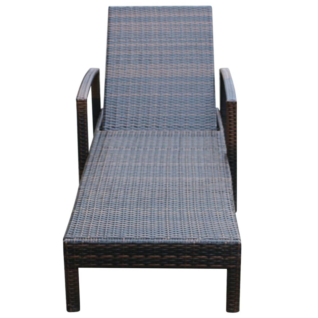 Sunlounger with Cushion, Poly Rattan, Brown
