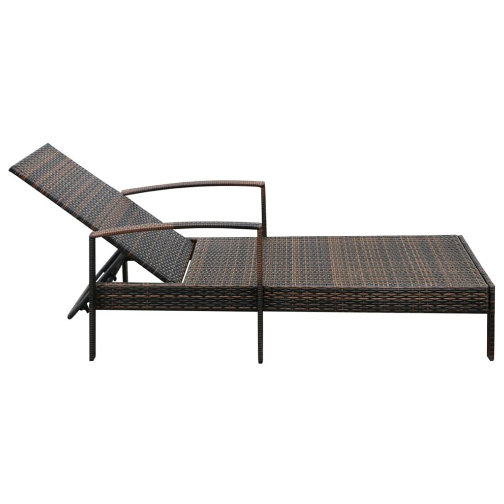 Sunlounger with Cushion, Poly Rattan, Brown