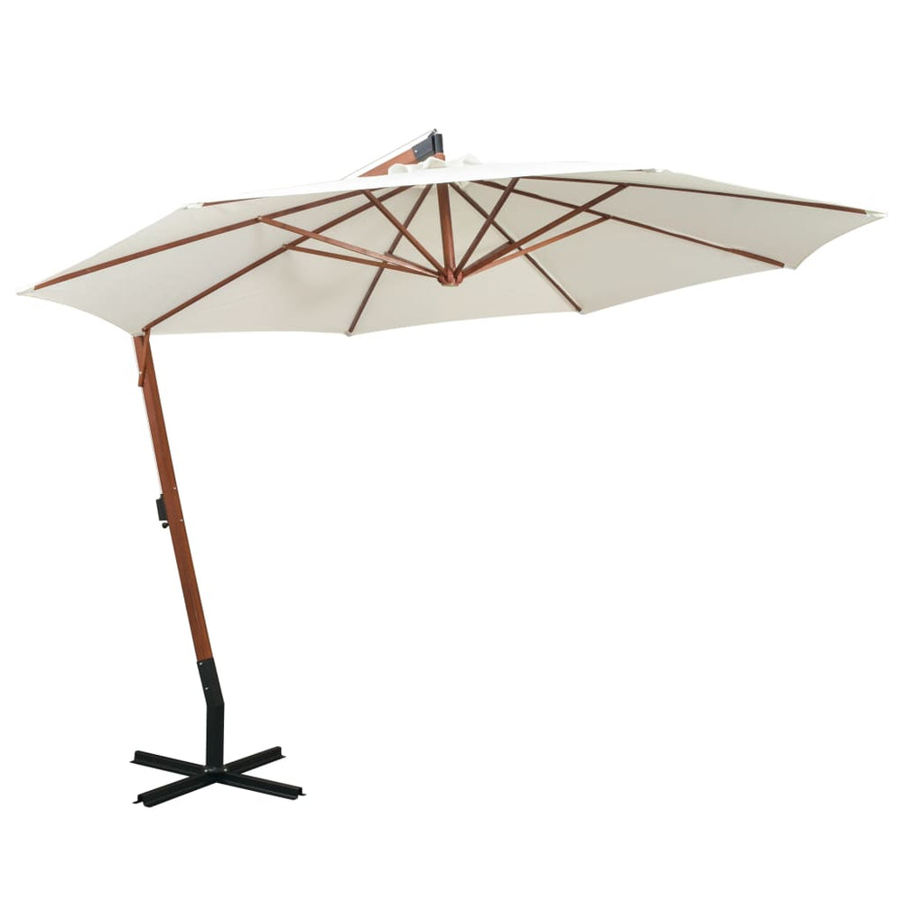 Hanging parasol, white, 350cm, wooden pole