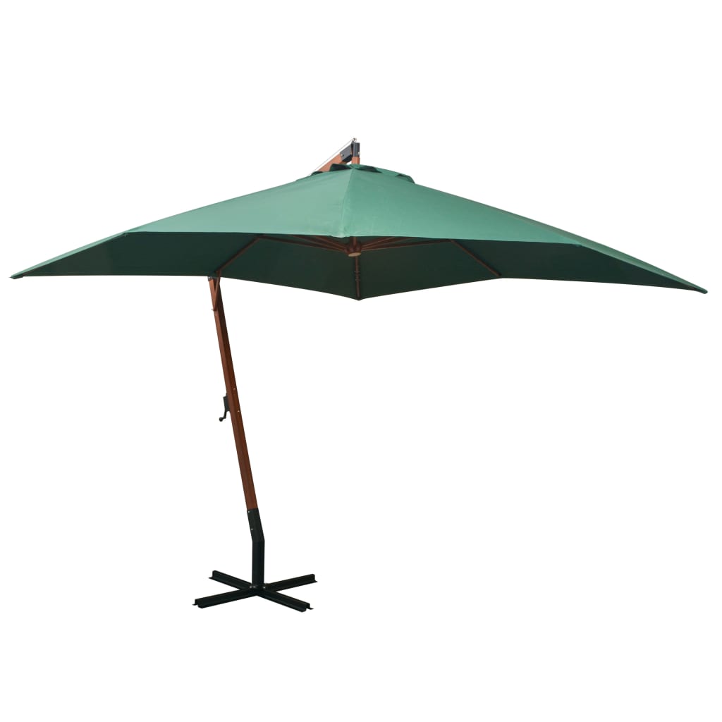 Hanging parasol, green, 300x300cm, wooden pole