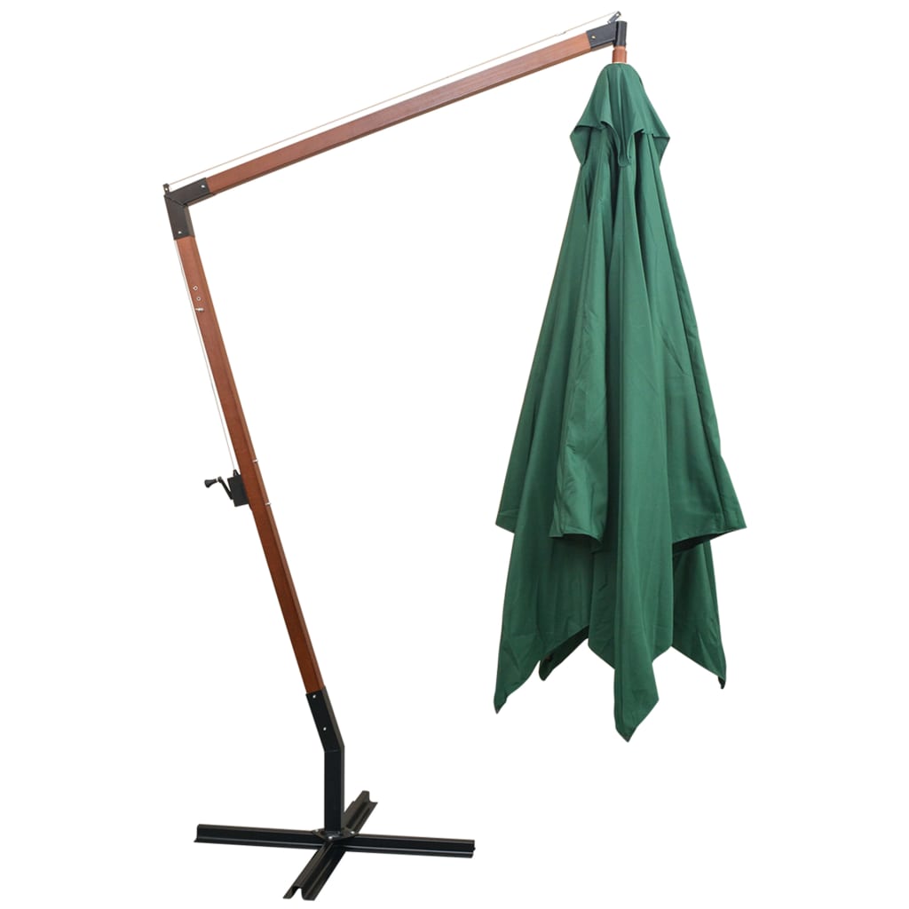 Hanging parasol, green, 300x300cm, wooden pole