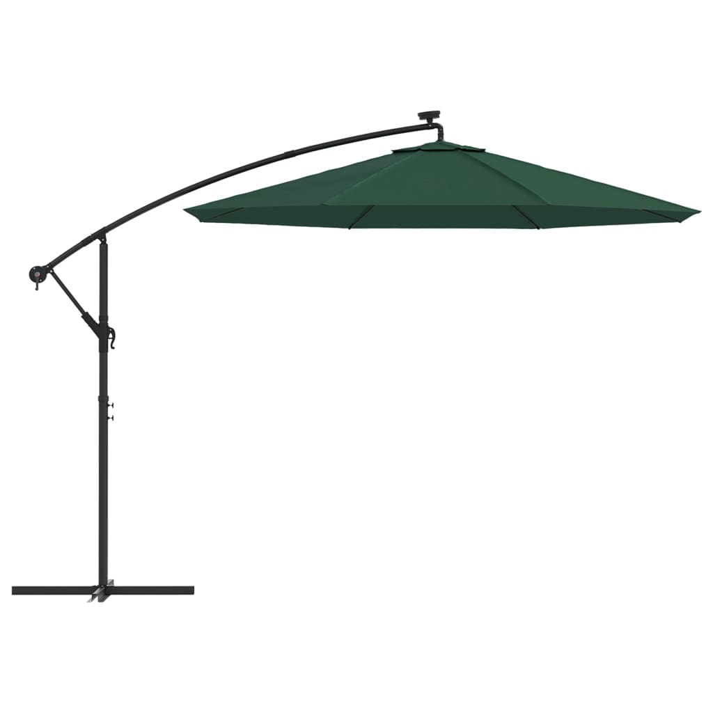 Pakabinamas skėtis su LED, žalias, 300cm, metalinis kotas