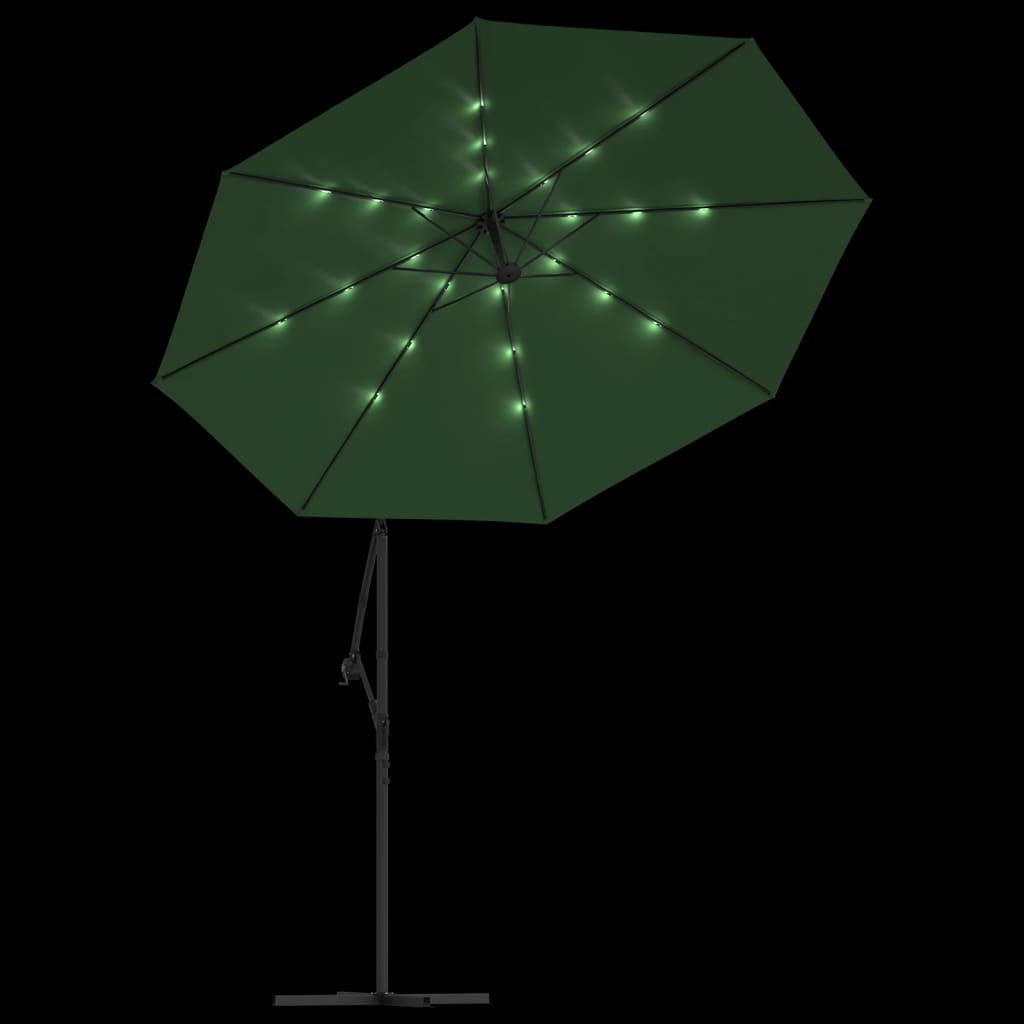 Pakabinamas skėtis su LED, žalias, 300cm, metalinis kotas