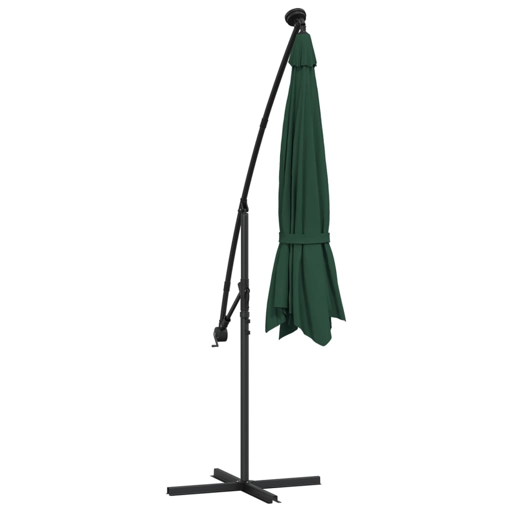 Pakabinamas skėtis su LED, žalias, 300cm, metalinis kotas