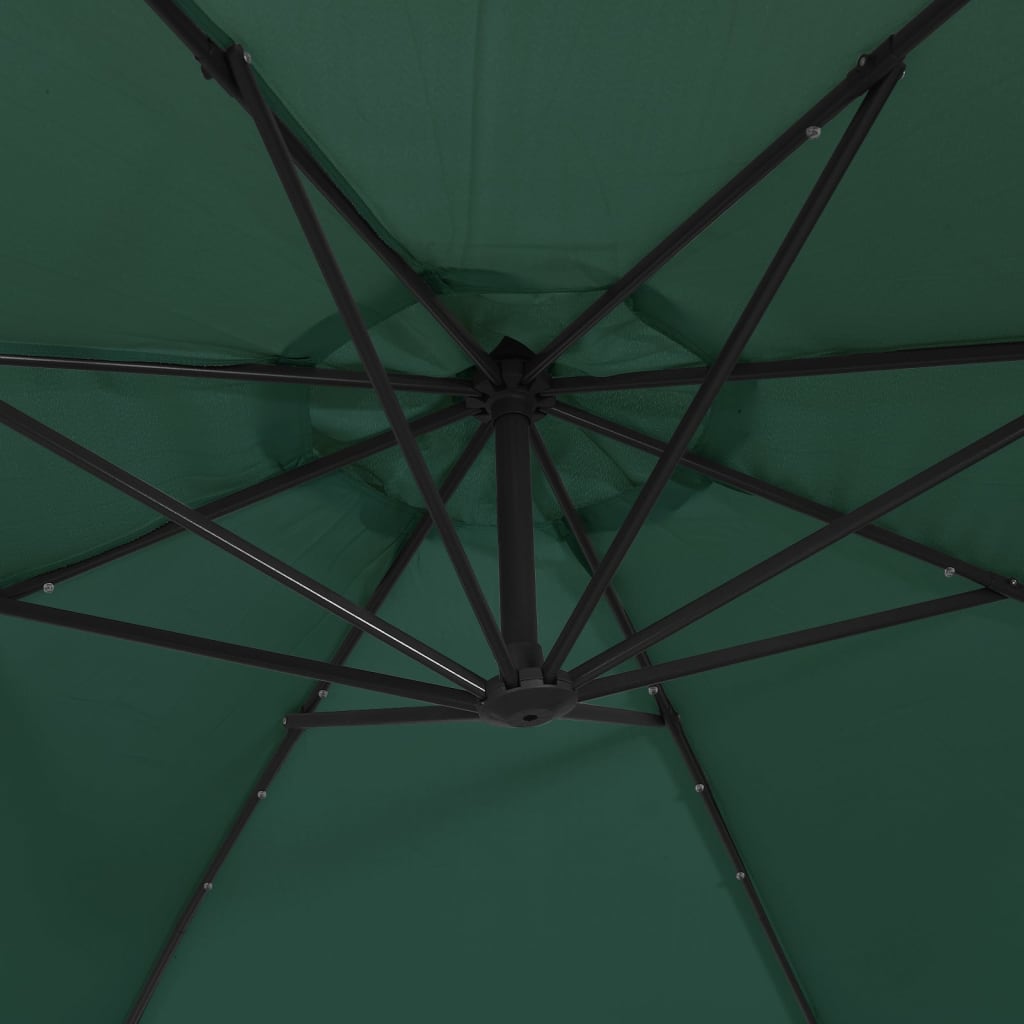 Pakabinamas skėtis su LED, žalias, 300cm, metalinis kotas