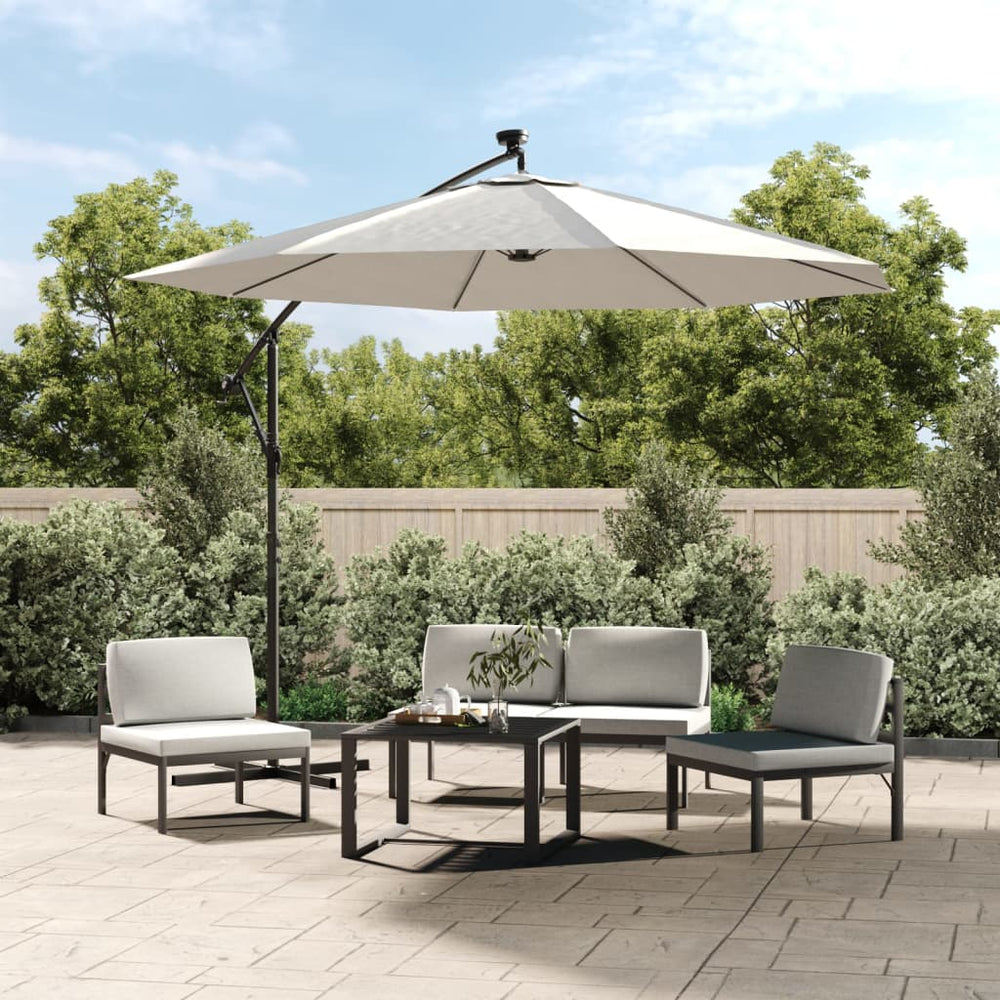 Cantilever Parasol with LED, Sand, 300cm, Metal Pole