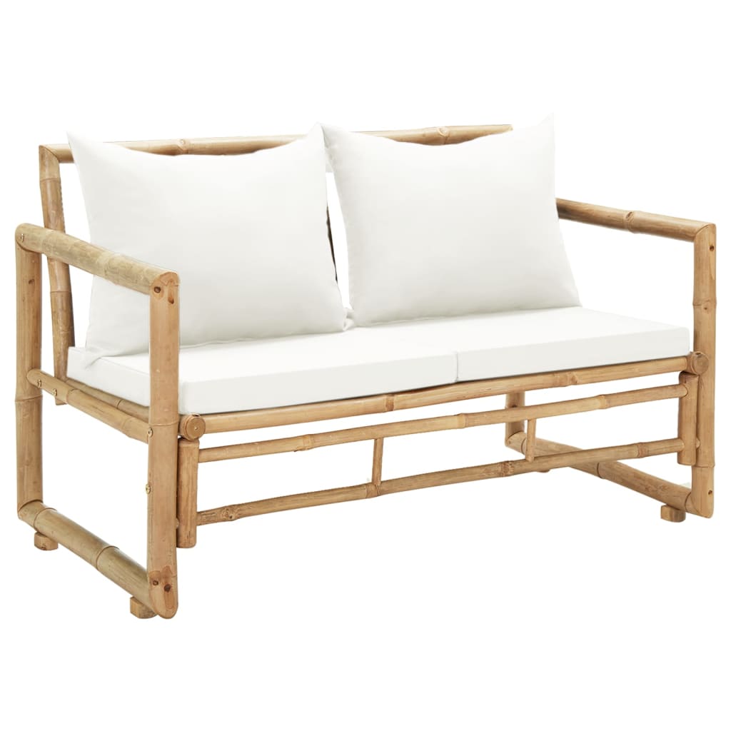 Dvivietė sodo sofa su pagalvėlėmis, pilkos spalvos, bambukas
