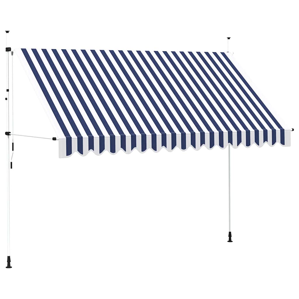 Manually retractable awning, blue/white stripes, 350cm