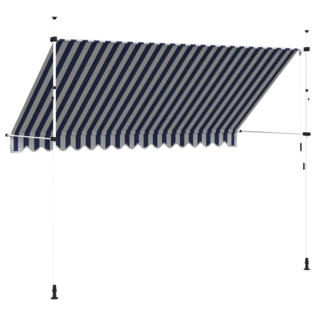 Manually retractable awning, blue/white stripes, 350cm