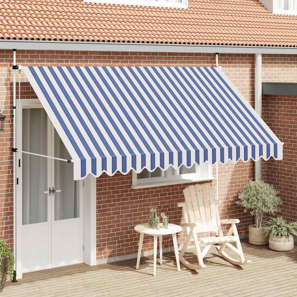 Manually retractable awning, blue/white stripes, 350cm