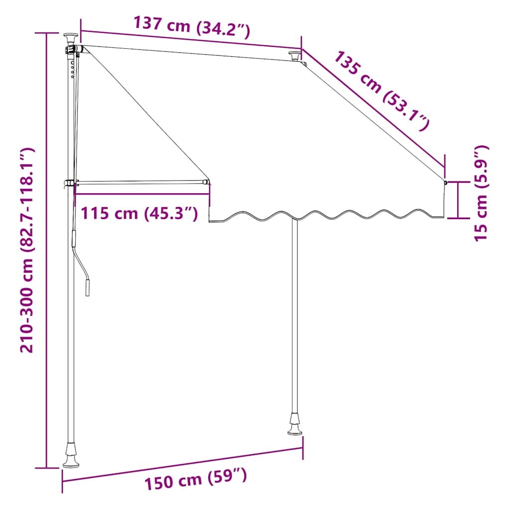 Manuāli izvelkams marķīzs, oranži/baltas svītras, 150 cm