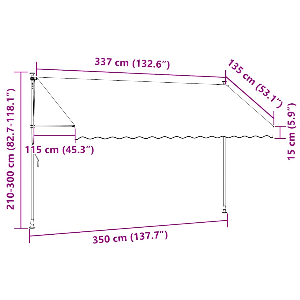Manuāli izvelkams marķīzs, oranži/baltas svītras, 350cm