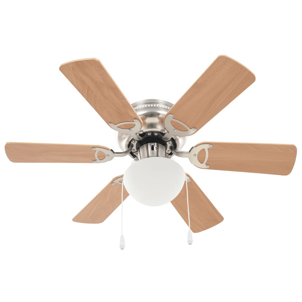 Grezns griestu ventilators ar gaismu, 82cm, gaiši brūns