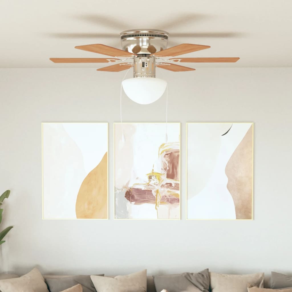 Grezns griestu ventilators ar gaismu, 82cm, gaiši brūns