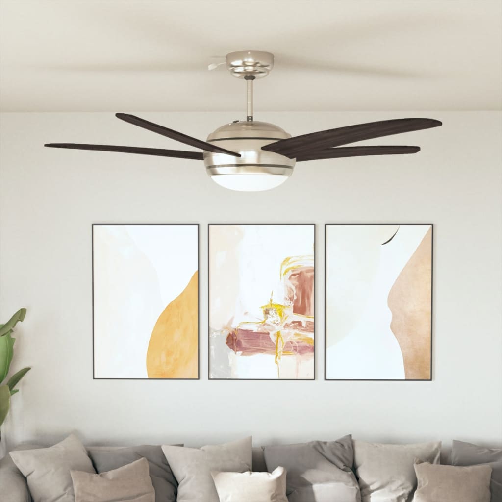 Ornate ceiling fan with light, 128cm, brown