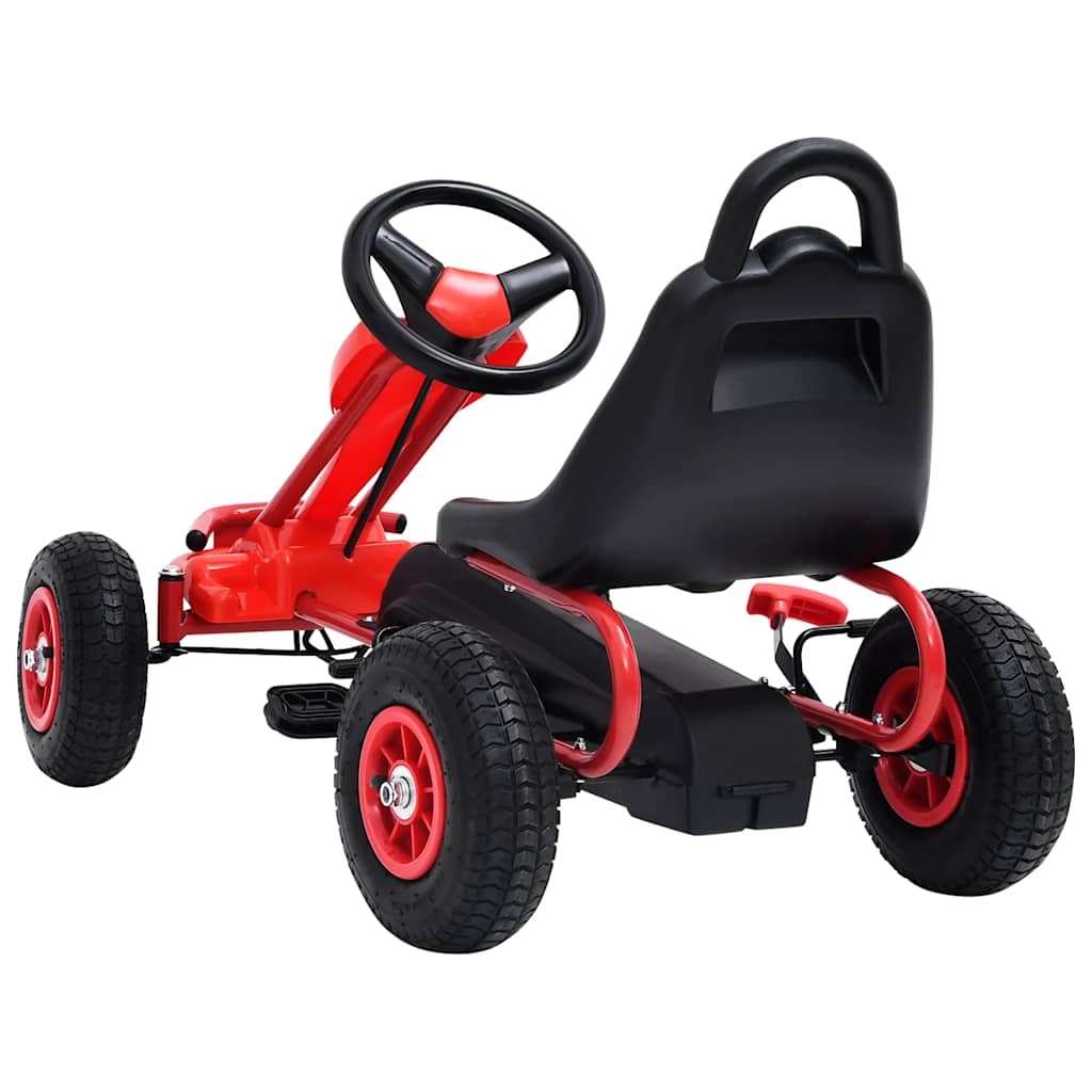 Pedal go-kart with pneumatic tires, red