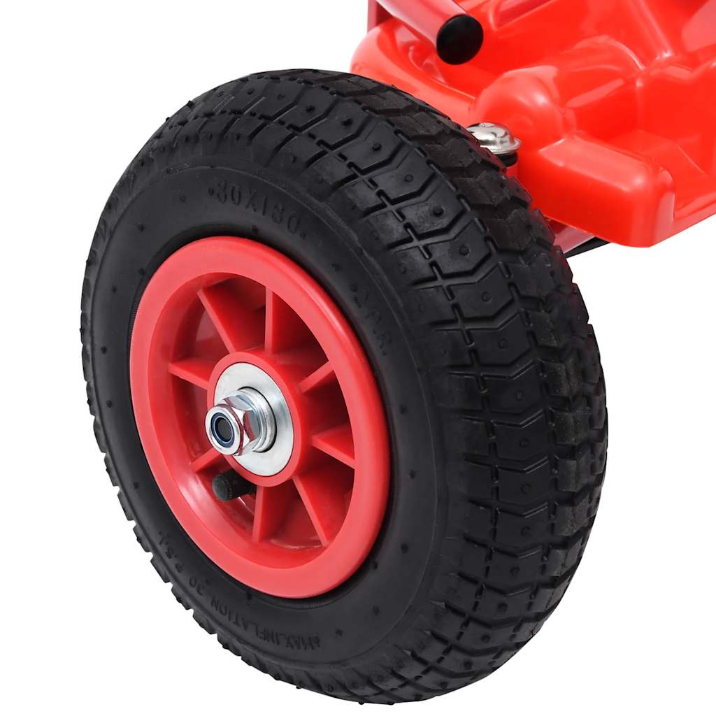 Pedal go-kart with pneumatic tires, red