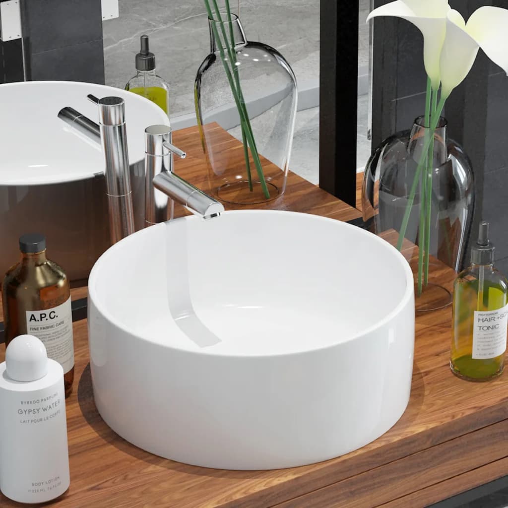 Basin, round, ceramic, white, 40 x 15 cm