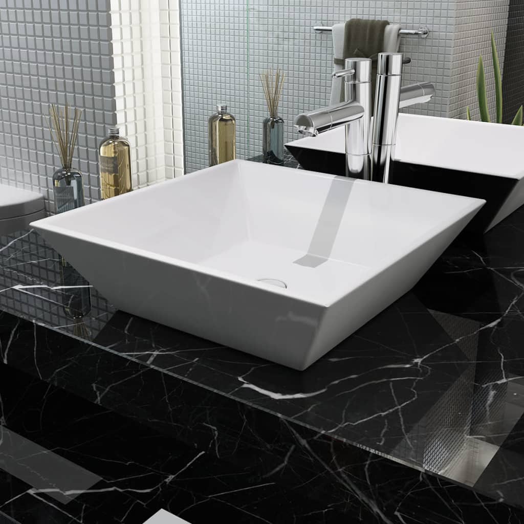 Basin, square, ceramic, white, 41.5x41.5x12 cm