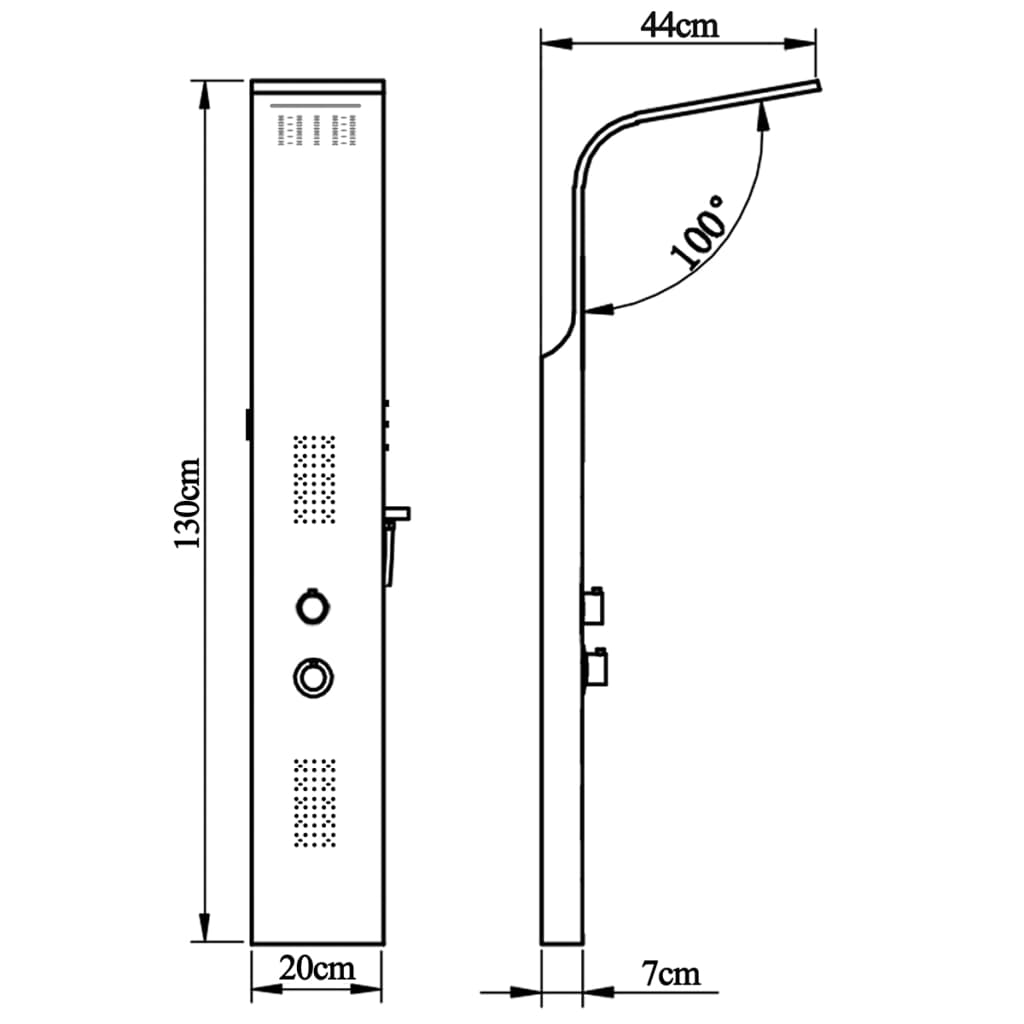 Shower system, stainless steel, curved shape