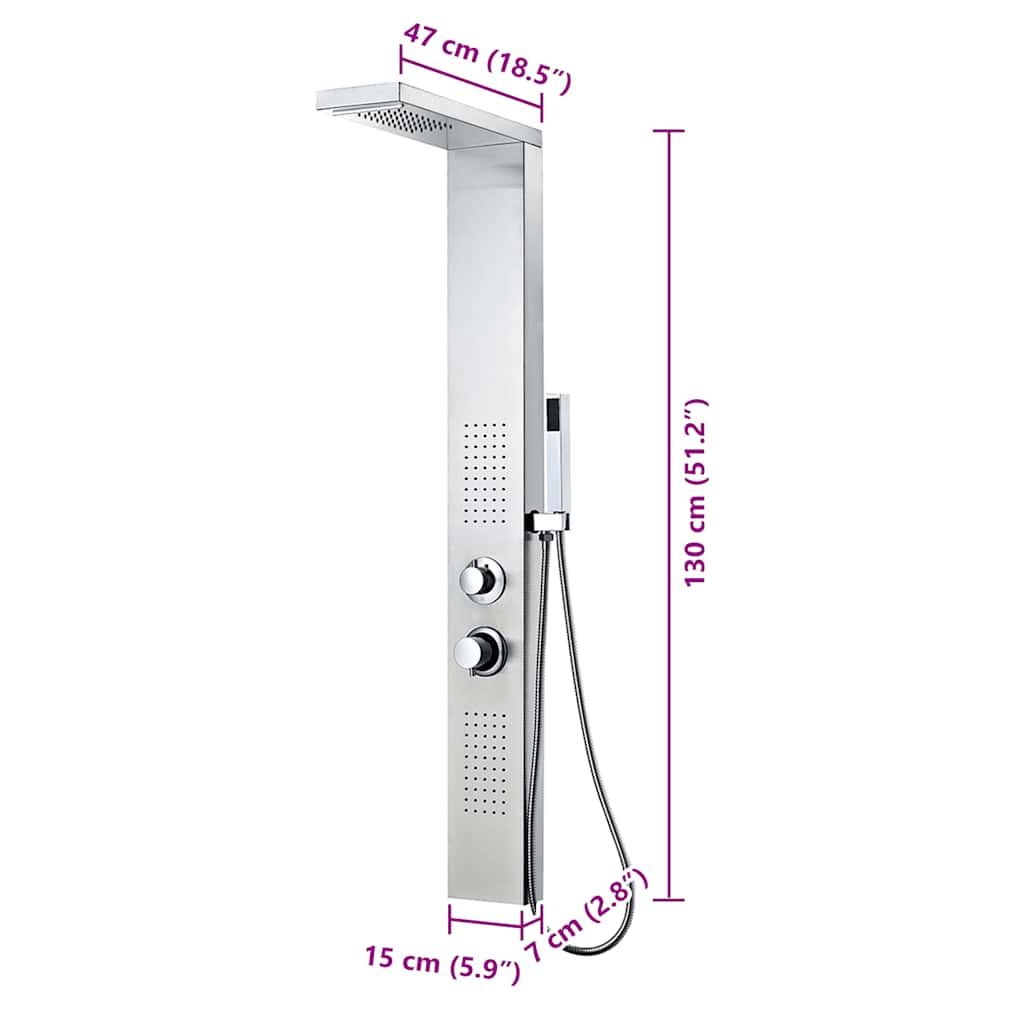 Shower system, stainless steel, square