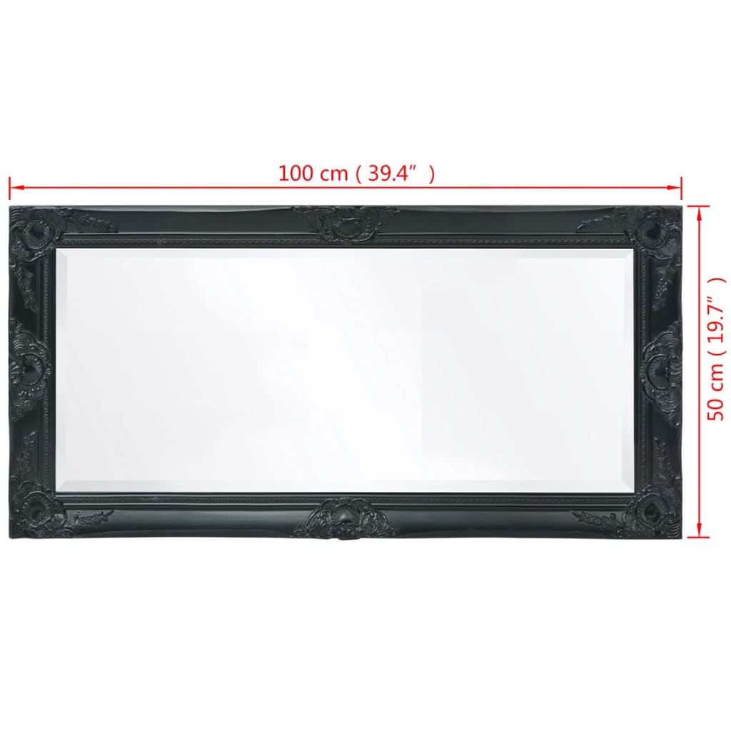 Sienas spogulis, baroka stils, 100x50 cm, melns
