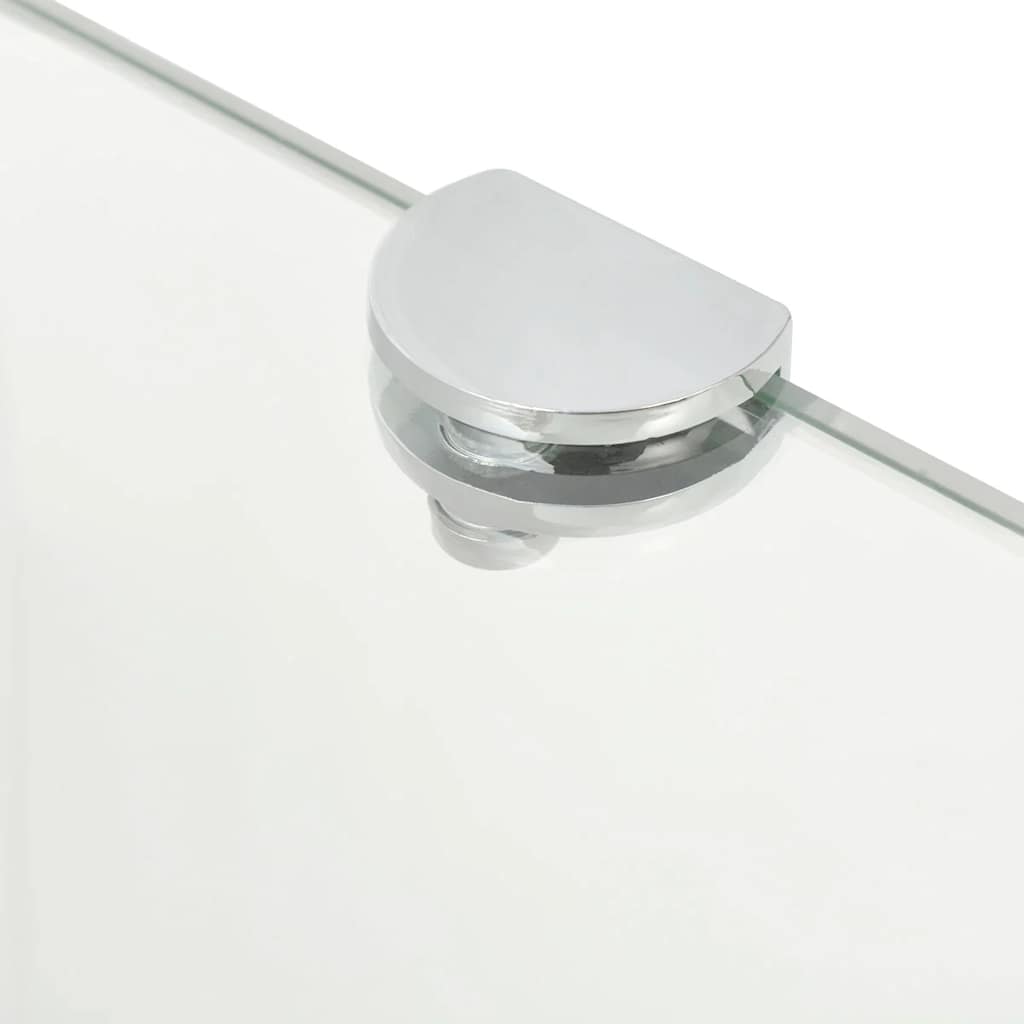 Corner shelf with chrome brackets, clear glass, 45x45 cm