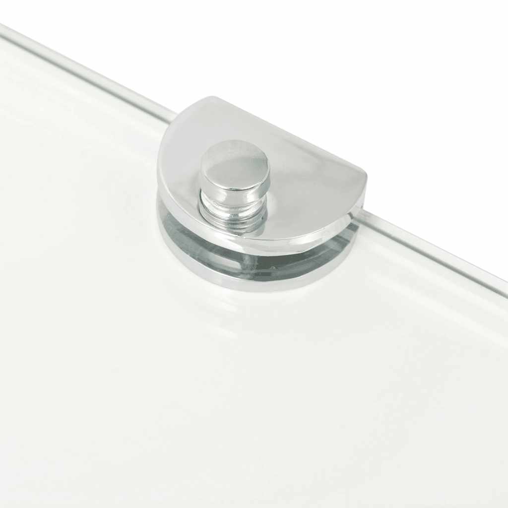 Corner shelf with chrome brackets, clear glass, 45x45 cm