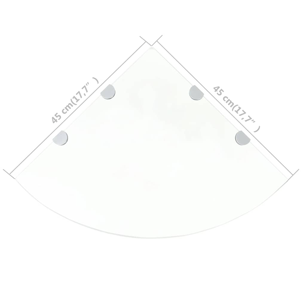 Corner shelf with chrome brackets, clear glass, 45x45 cm