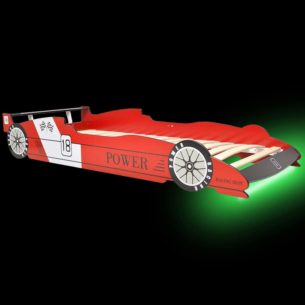 Children's LED racing car bed, red, 90x200cm