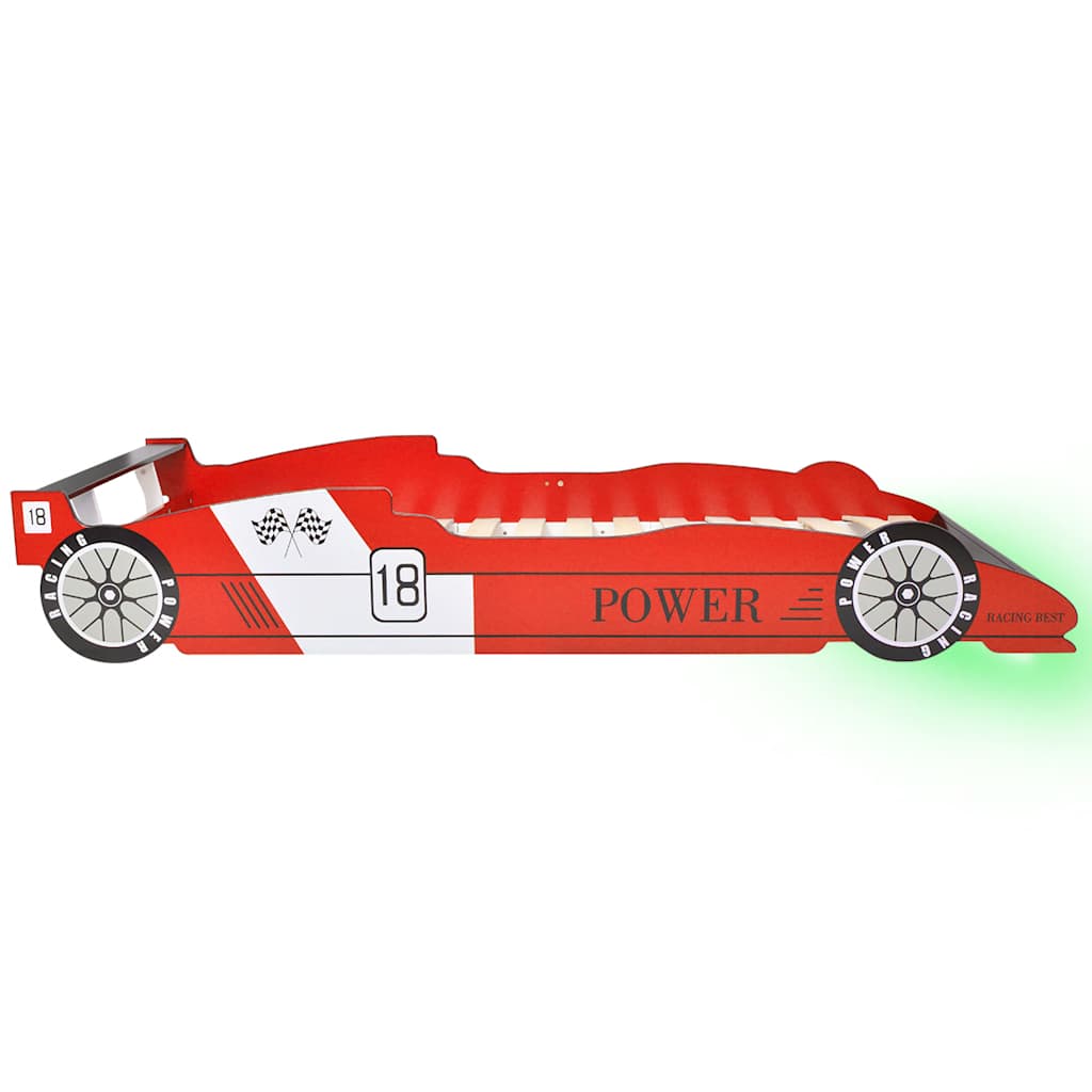 Children's LED racing car bed, red, 90x200cm