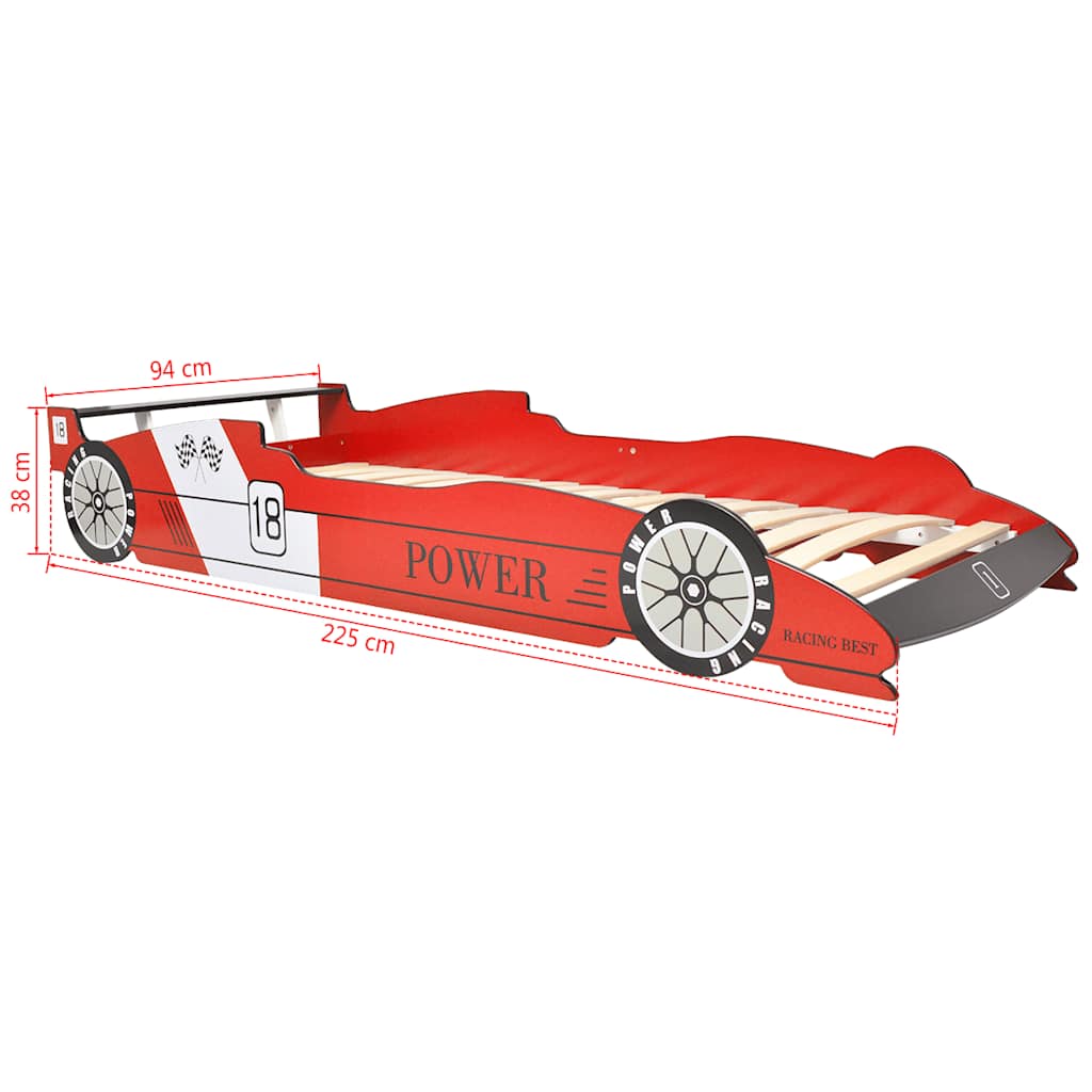 Children's LED racing car bed, red, 90x200cm