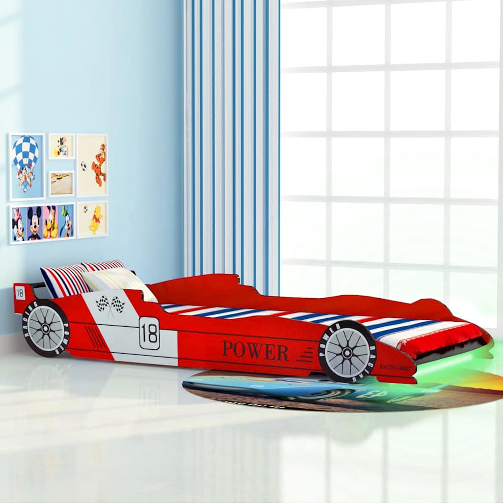 Children's LED racing car bed, red, 90x200cm