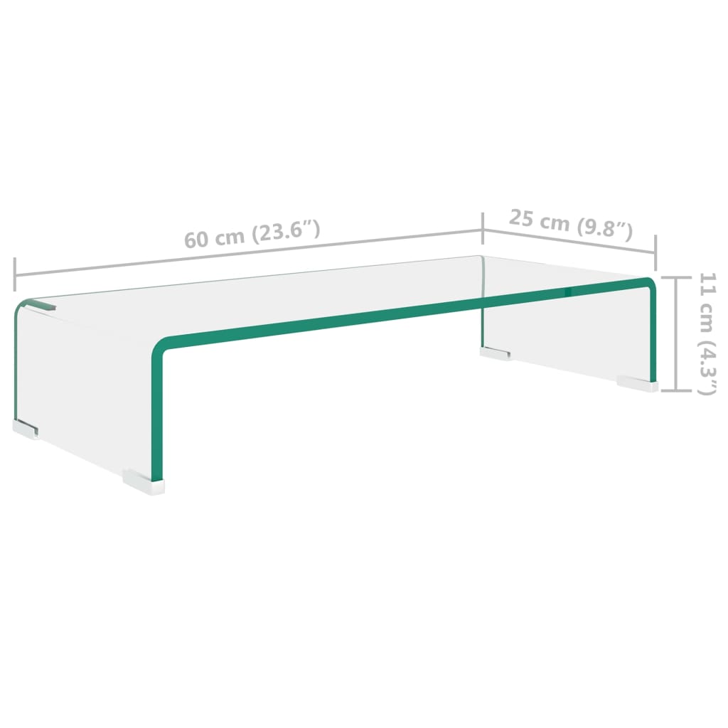 TV stand/monitor riser, clear glass, 60x25x11 cm
